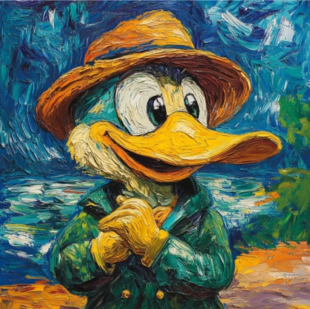AI-Generated image of a duck in the style of a Van Gogh painting.